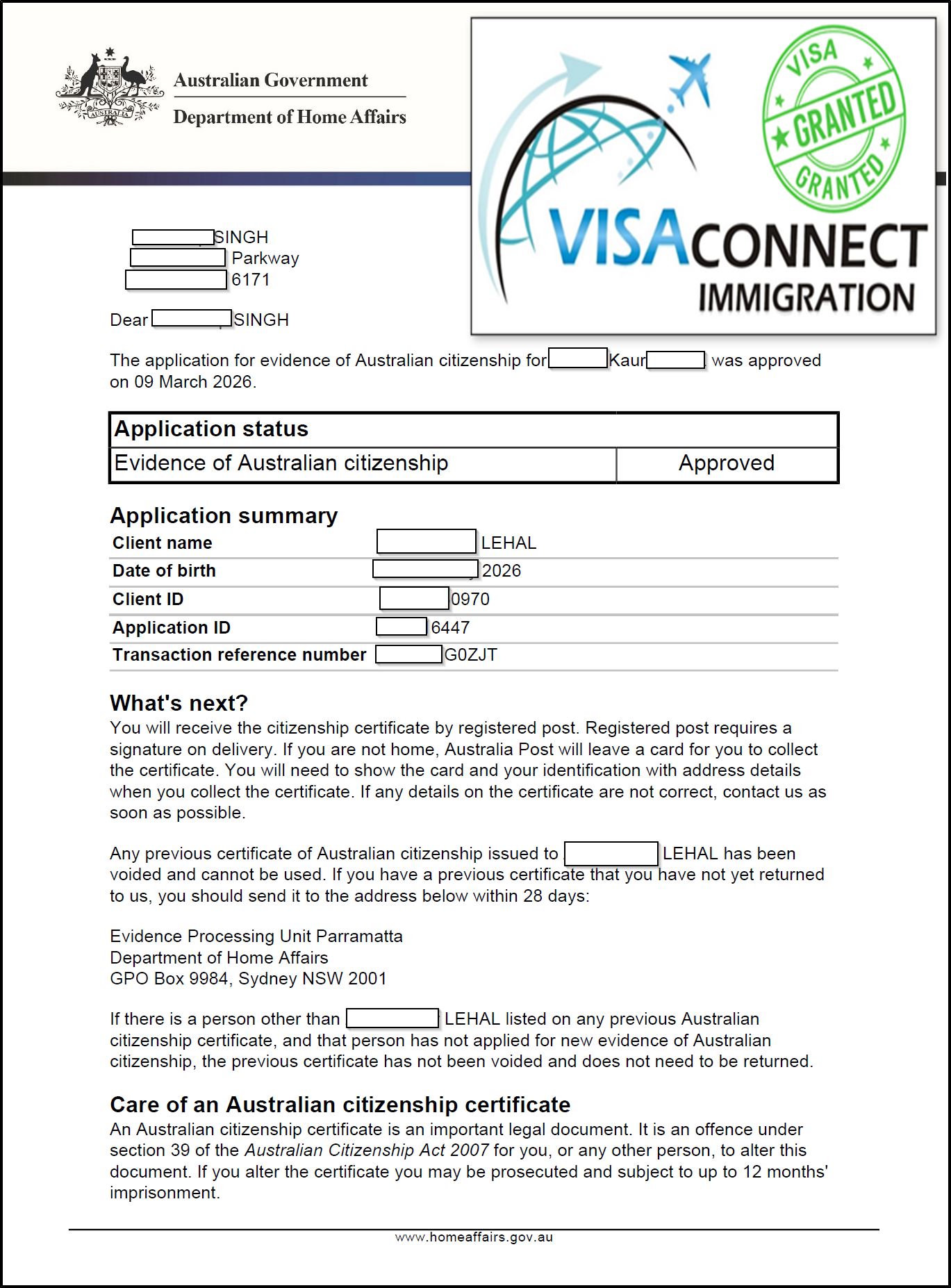 Visa Grant